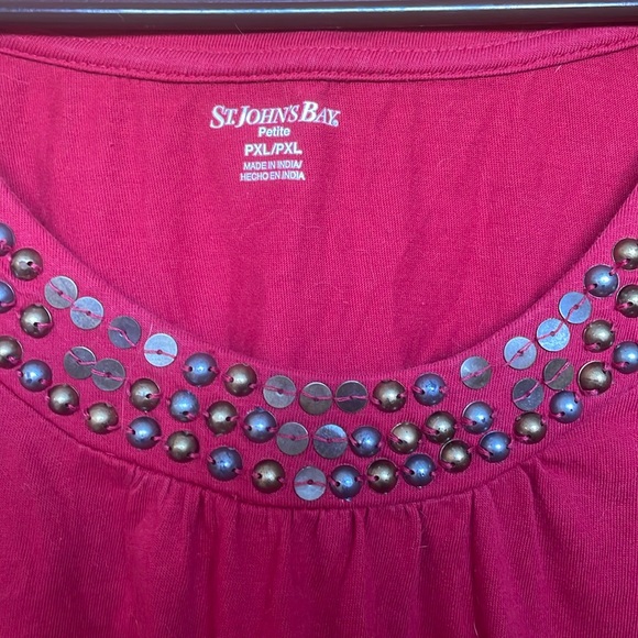 Red Shirt with Beaded Neckline - Picture 2 of 3